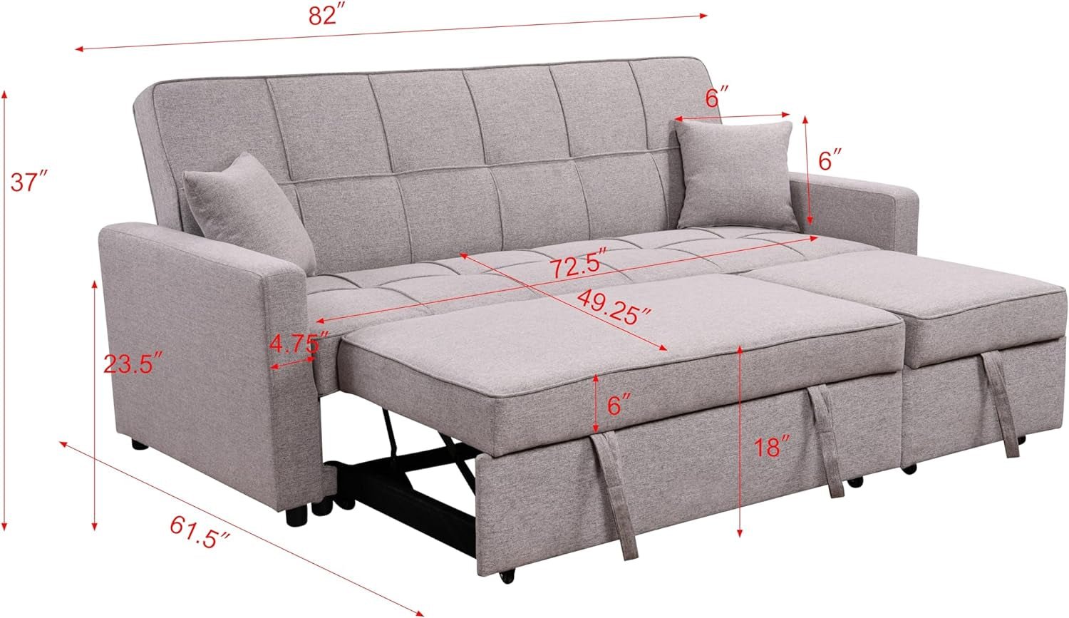 Queen Size Sleeper Sofa Couch with Adjustable Backrest-2