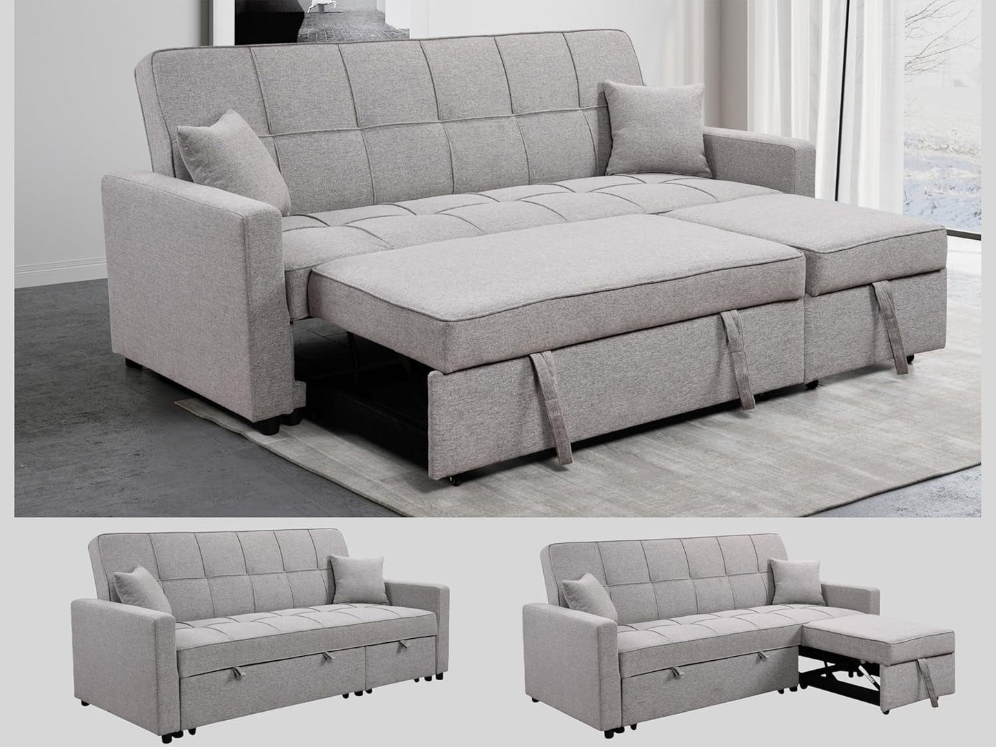 Queen Size Sleeper Sofa Couch with Adjustable Backrest-0