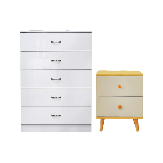 NNECN 5 Layer White Drawer Chest Storage with Bedside Table-0