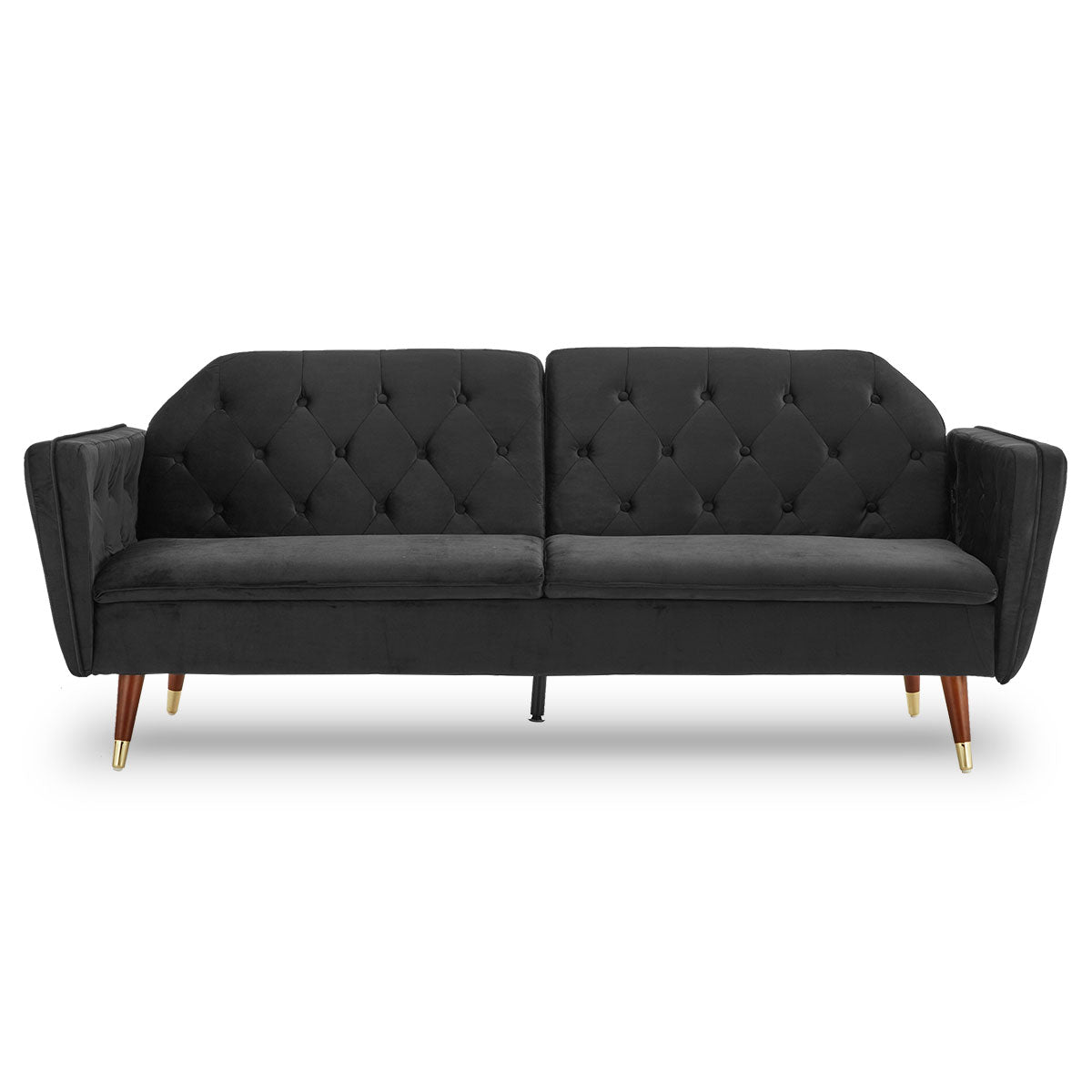 NNEDPE Sarantino Faux Velvet Tufted Sofa Bed Couch Futon - Black-0