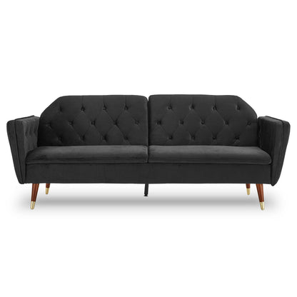 NNEDPE Sarantino Faux Velvet Tufted Sofa Bed Couch Futon - Black-0