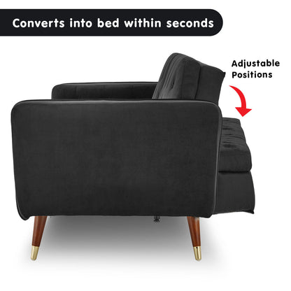 NNEDPE Sarantino Faux Velvet Tufted Sofa Bed Couch Futon - Black-2