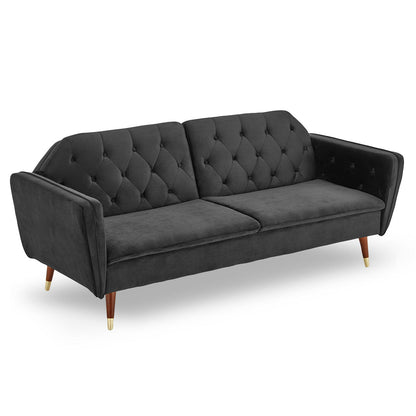 NNEDPE Sarantino Faux Velvet Tufted Sofa Bed Couch Futon - Black-3