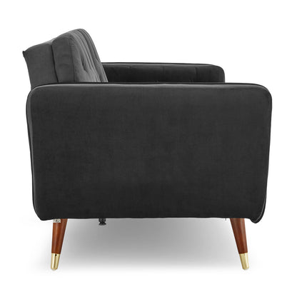 NNEDPE Sarantino Faux Velvet Tufted Sofa Bed Couch Futon - Black-4