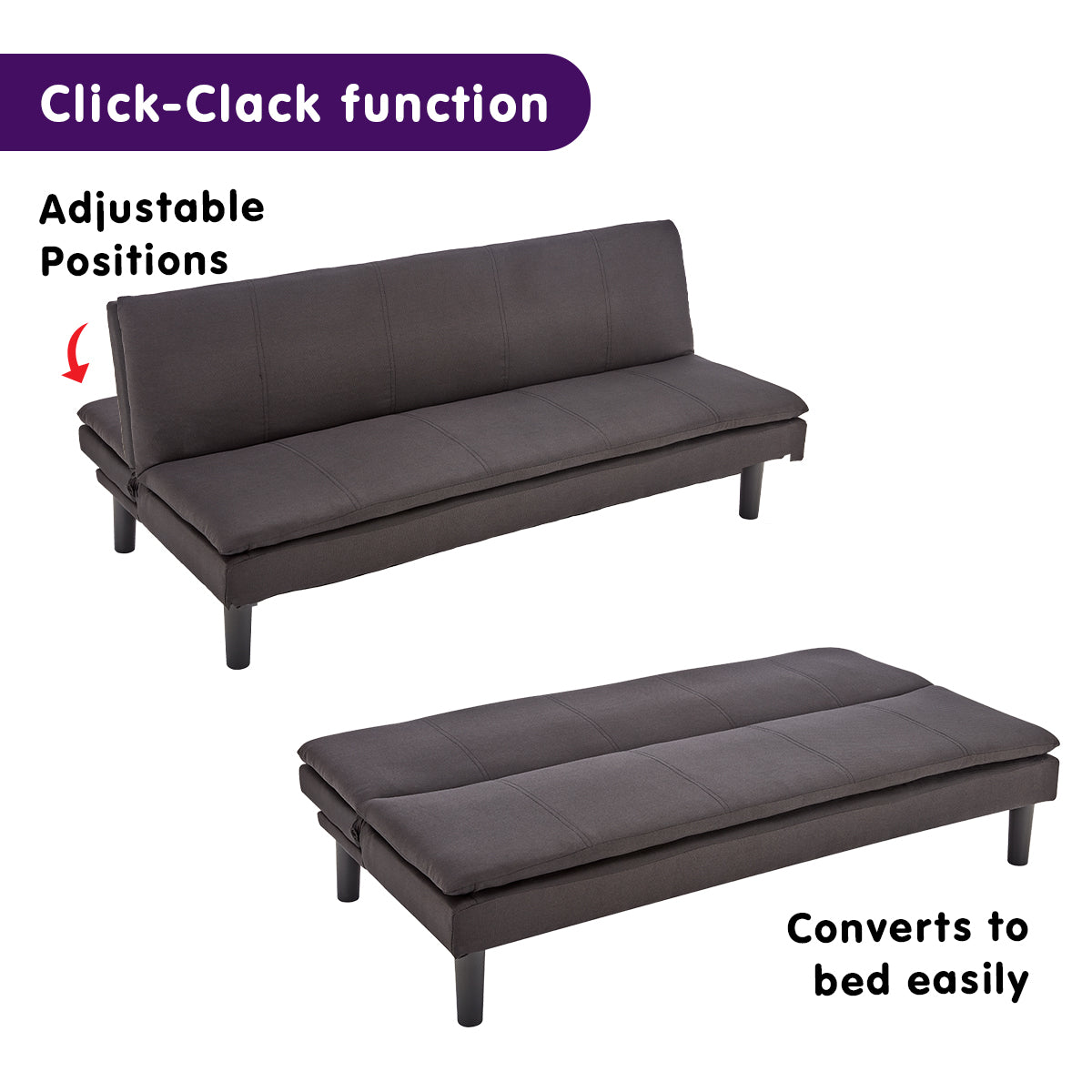 NNEDPE Sarantino 3 Seater Modular Faux Linen Fabric Sofa Bed Couch - Black-2