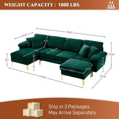 Stylish U Shaped Sectional Sofa Couch with Ottoman-1