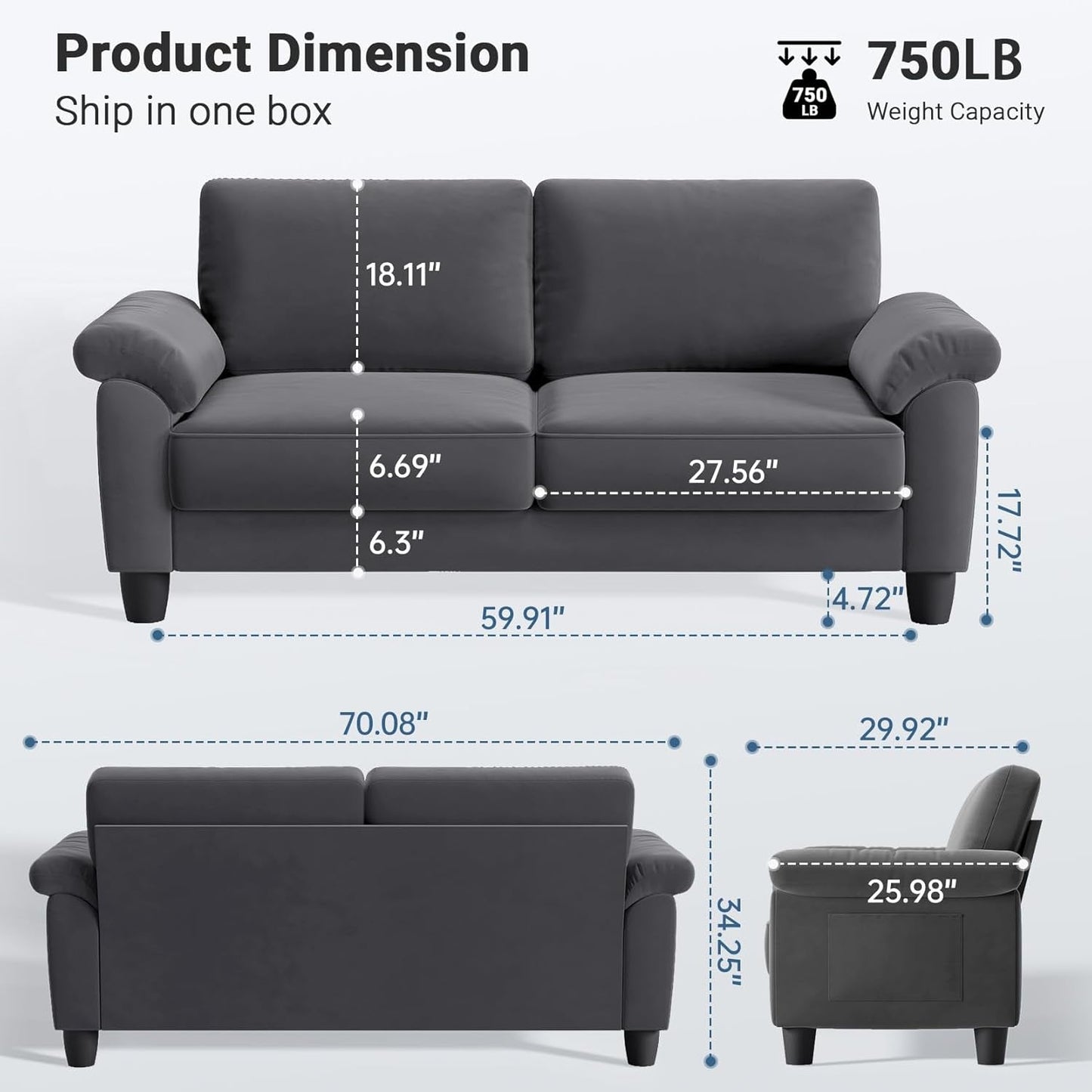 Velvet Deep Couch for Small Spaces with Storage-1