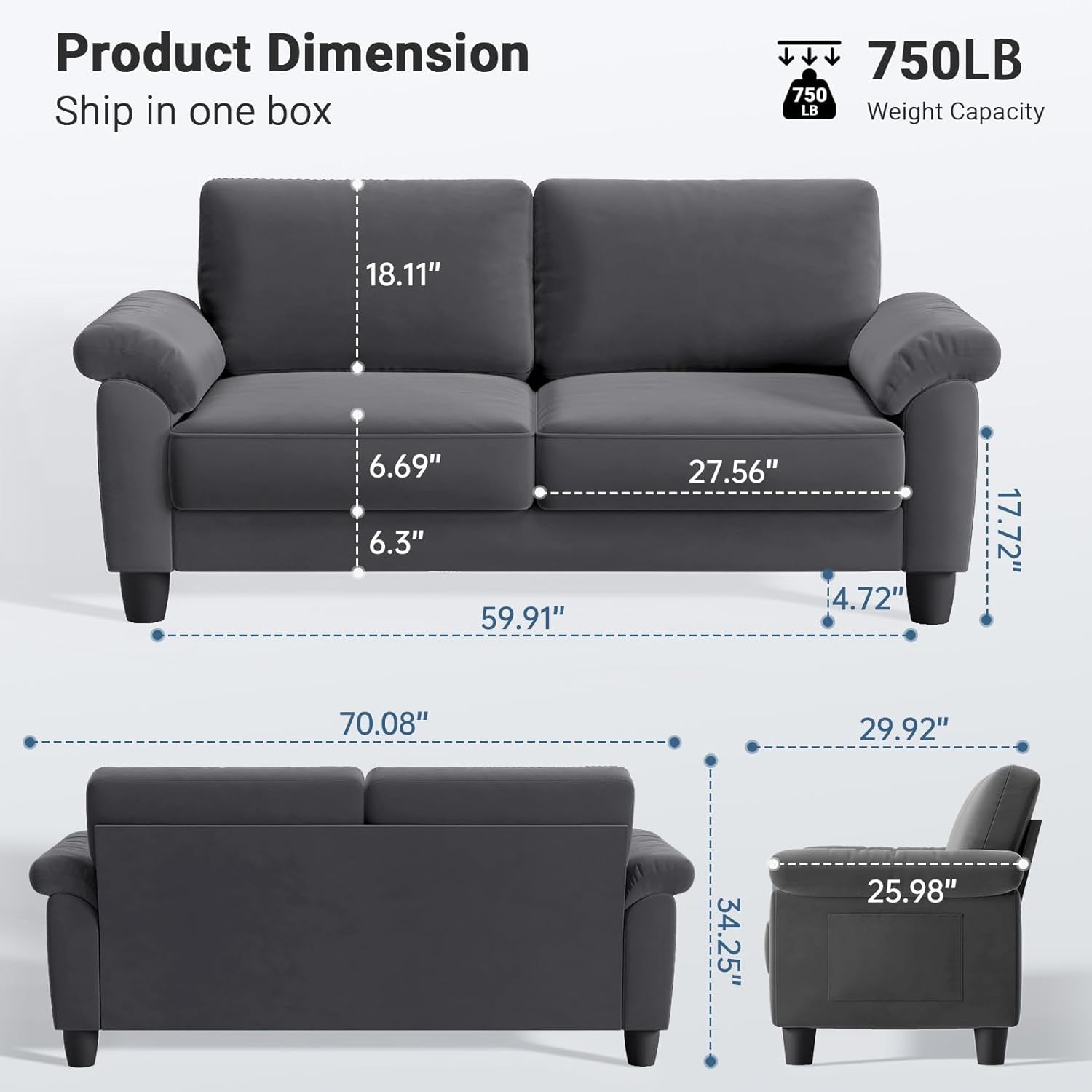 Velvet Deep Couch for Small Spaces with Storage-1
